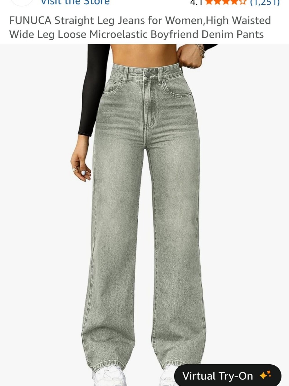 High-Waist Straight Wide-Leg Jeans for Women - Light Gray Size 10 New With Tags
